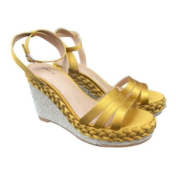 torrid Shoes - Torrid Espadrilles Womens 9.5 W Mustard Strappy Satin Braid Wedge New